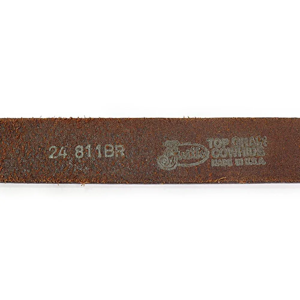 Justin Kids Tooled Western Belt Champion Buckle Brown Cowhide Leather Sz 24 USA